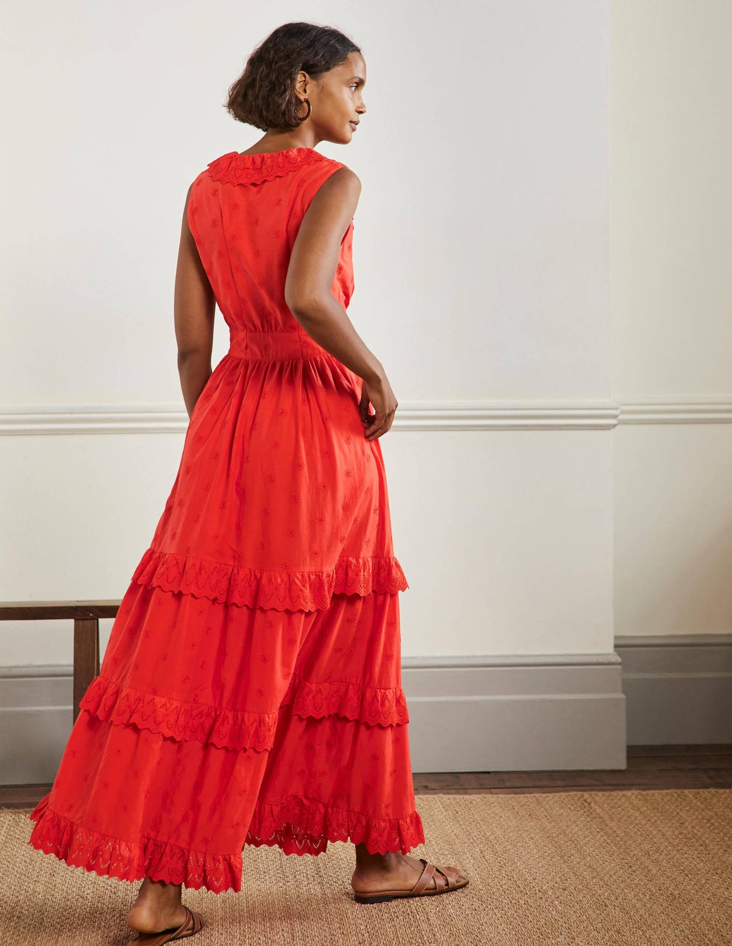 Broderie Ruffle Maxi Dress-Bright Papaya