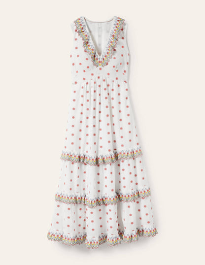 Broderie Ruffle Maxi Dress-White