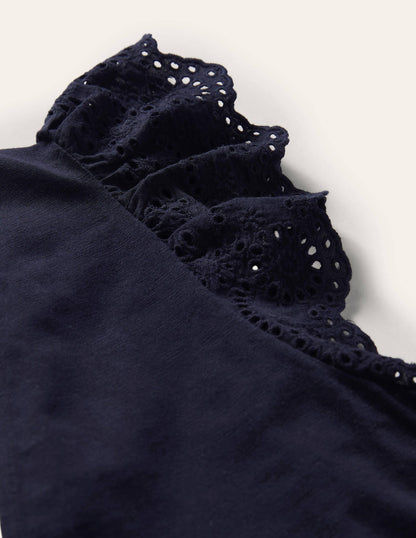 Broderie Mix Jersey Maxi Dress-Navy