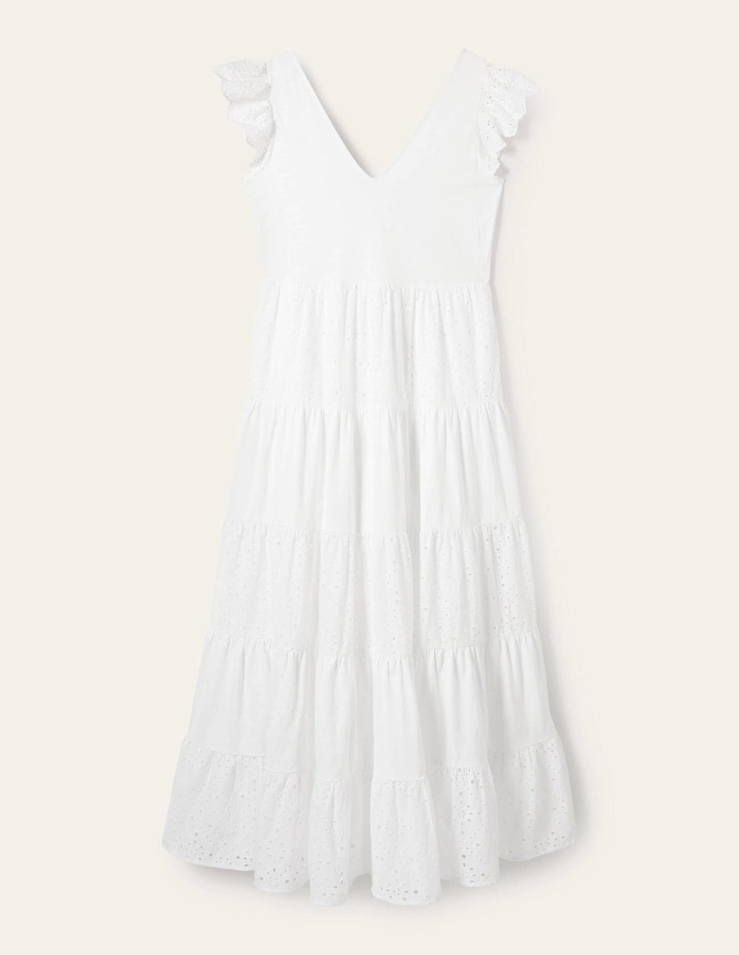 Broderie Mix Jersey Maxi Dress-White