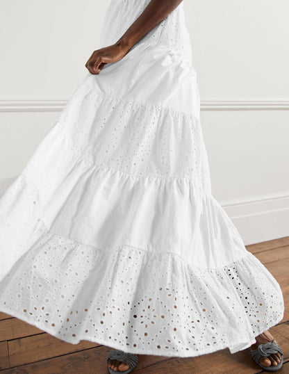 Broderie Mix Jersey Maxi Dress-White