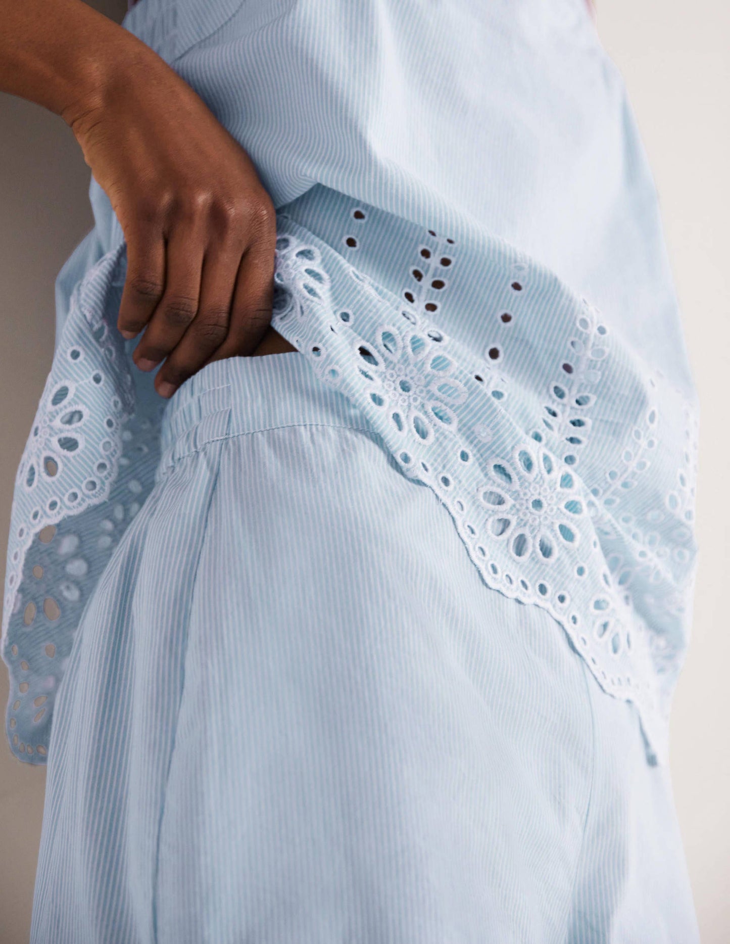 Broderie Short Pajama Set-Blue Ticking Stripe