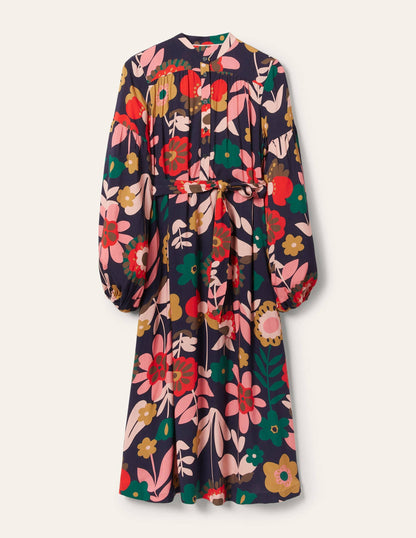 Blouson Sleeve Midi Dress-French Navy, Flora Bloom