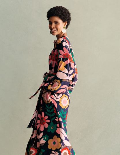 Blouson Sleeve Midi Dress-French Navy, Flora Bloom