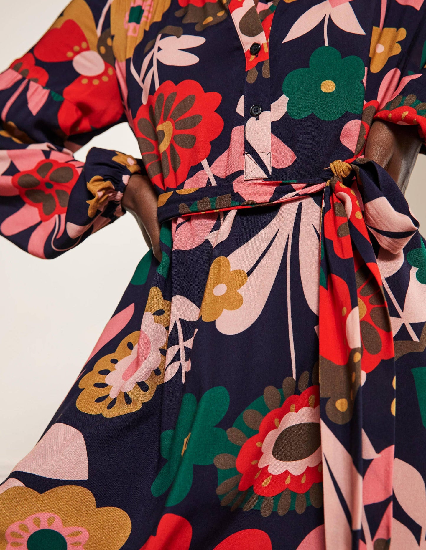 Blouson Sleeve Midi Dress-French Navy, Flora Bloom