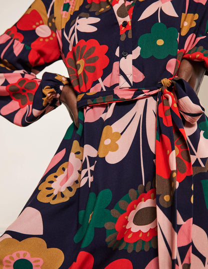 Blouson Sleeve Midi Dress-French Navy, Flora Bloom