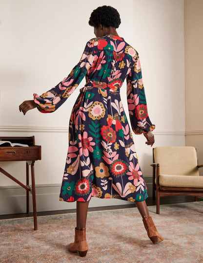 Blouson Sleeve Midi Dress-French Navy, Flora Bloom
