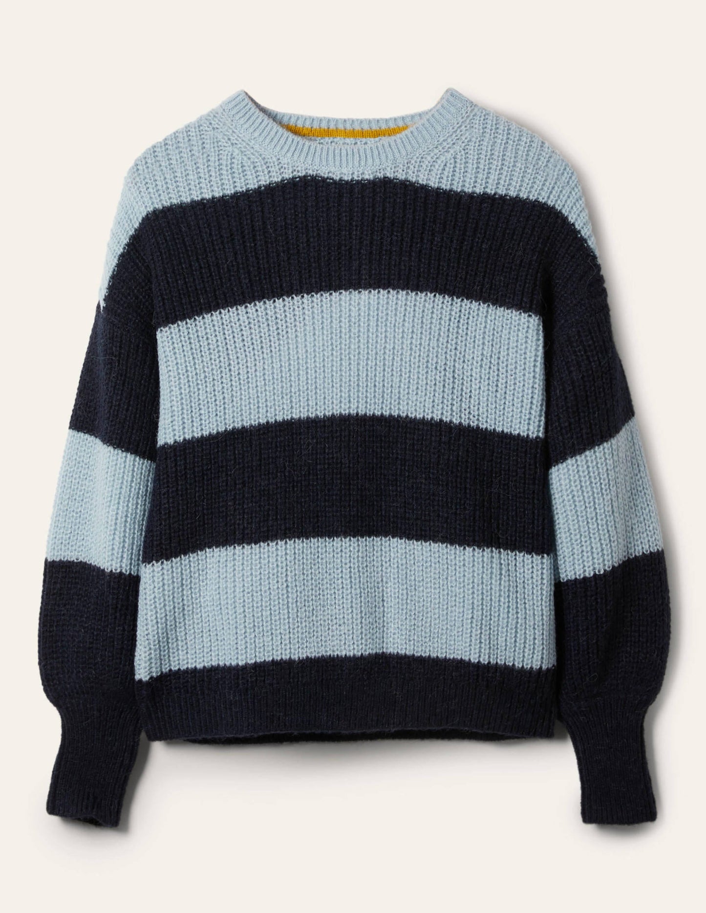 Blouson Cuff Fluffy Sweater-Blue Multistripe