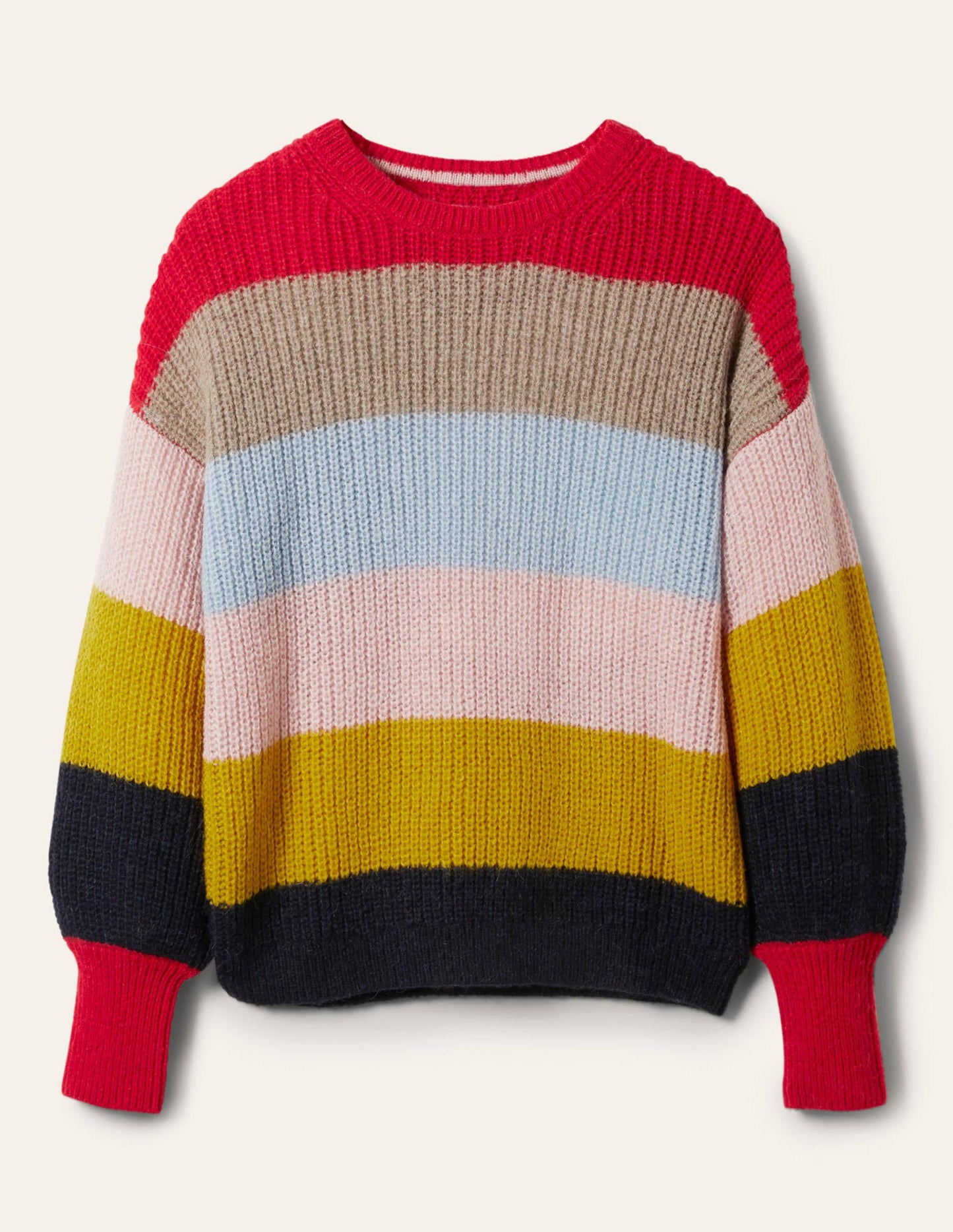 Blouson Cuff Fluffy Sweater-Fluffy Rainbow Multi Stripe