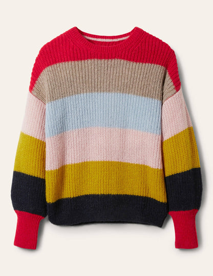 Blouson Cuff Fluffy Sweater-Fluffy Rainbow Multi Stripe