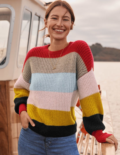 Blouson Cuff Fluffy Sweater-Fluffy Rainbow Multi Stripe