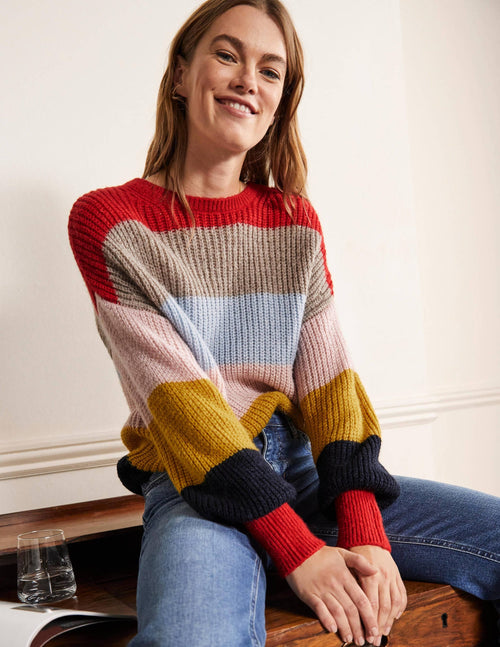 Blouson Cuff Fluffy Sweater-Fluffy Rainbow Multi Stripe