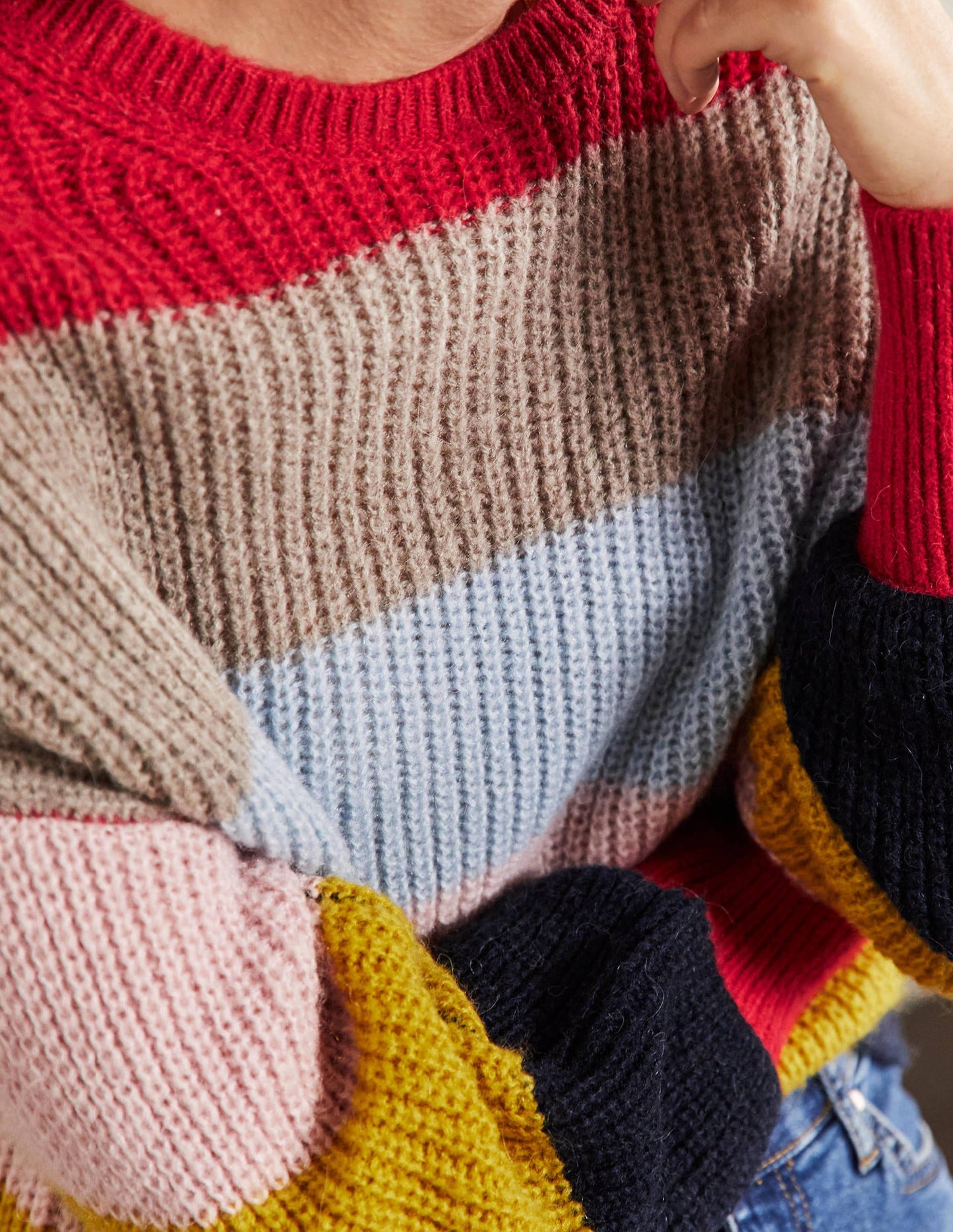 Blouson Cuff Fluffy Sweater-Fluffy Rainbow Multi Stripe