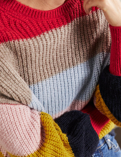 Blouson Cuff Fluffy Sweater-Fluffy Rainbow Multi Stripe