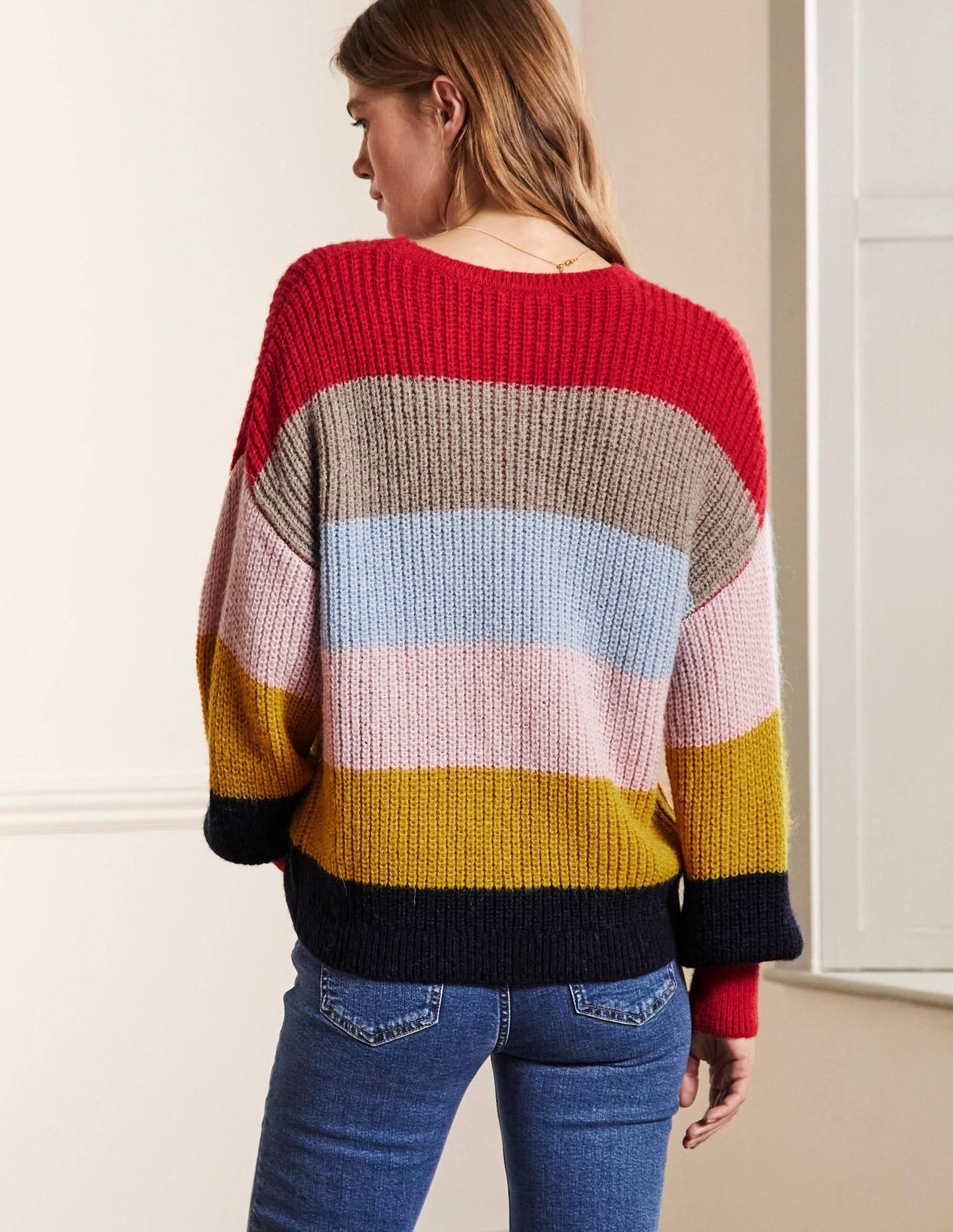 Blouson Cuff Fluffy Sweater-Fluffy Rainbow Multi Stripe