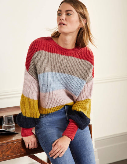 Blouson Cuff Fluffy Sweater-Fluffy Rainbow Multi Stripe