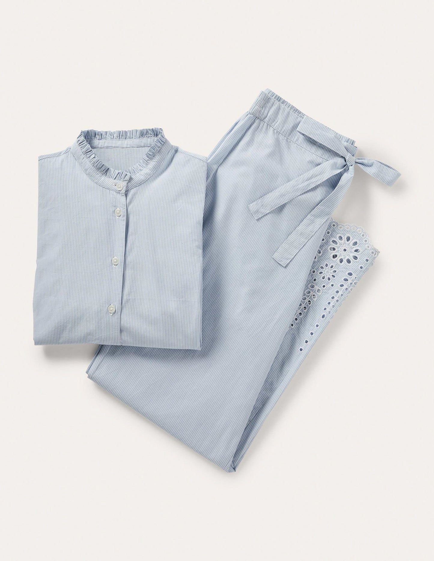 Broderie Pajama Set-Blue Ticking Stripe