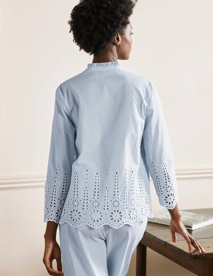 Broderie Pajama Set-Blue Ticking Stripe
