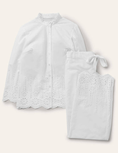 Broderie Pajama Set-White