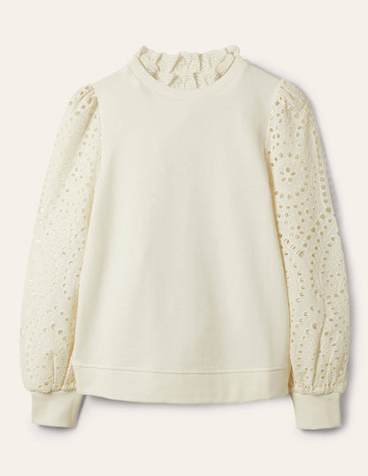 Broderie Blouson Sweatshirt-Ivory