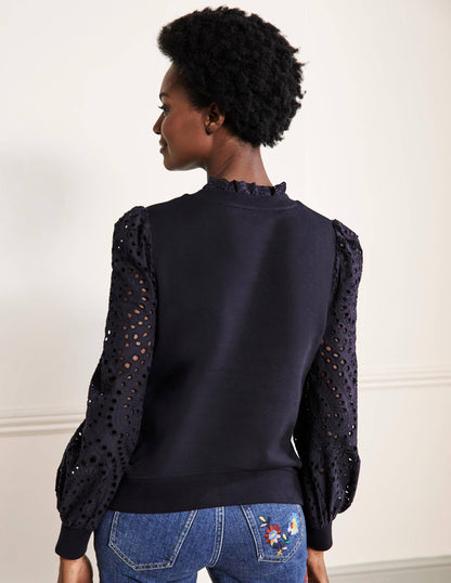 Broderie Blouson Sweatshirt-Navy