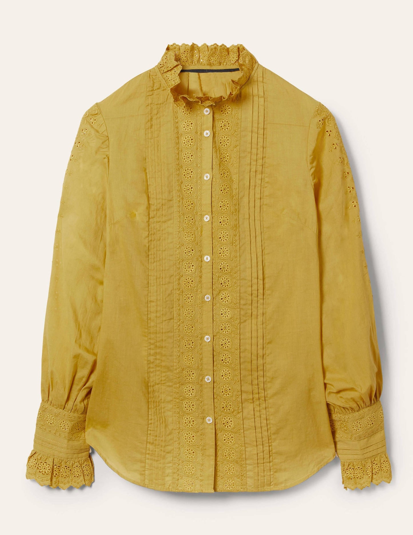 Broderie Trim Blouse-Olive Oil