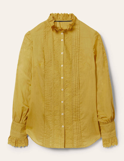 Broderie Trim Blouse-Olive Oil