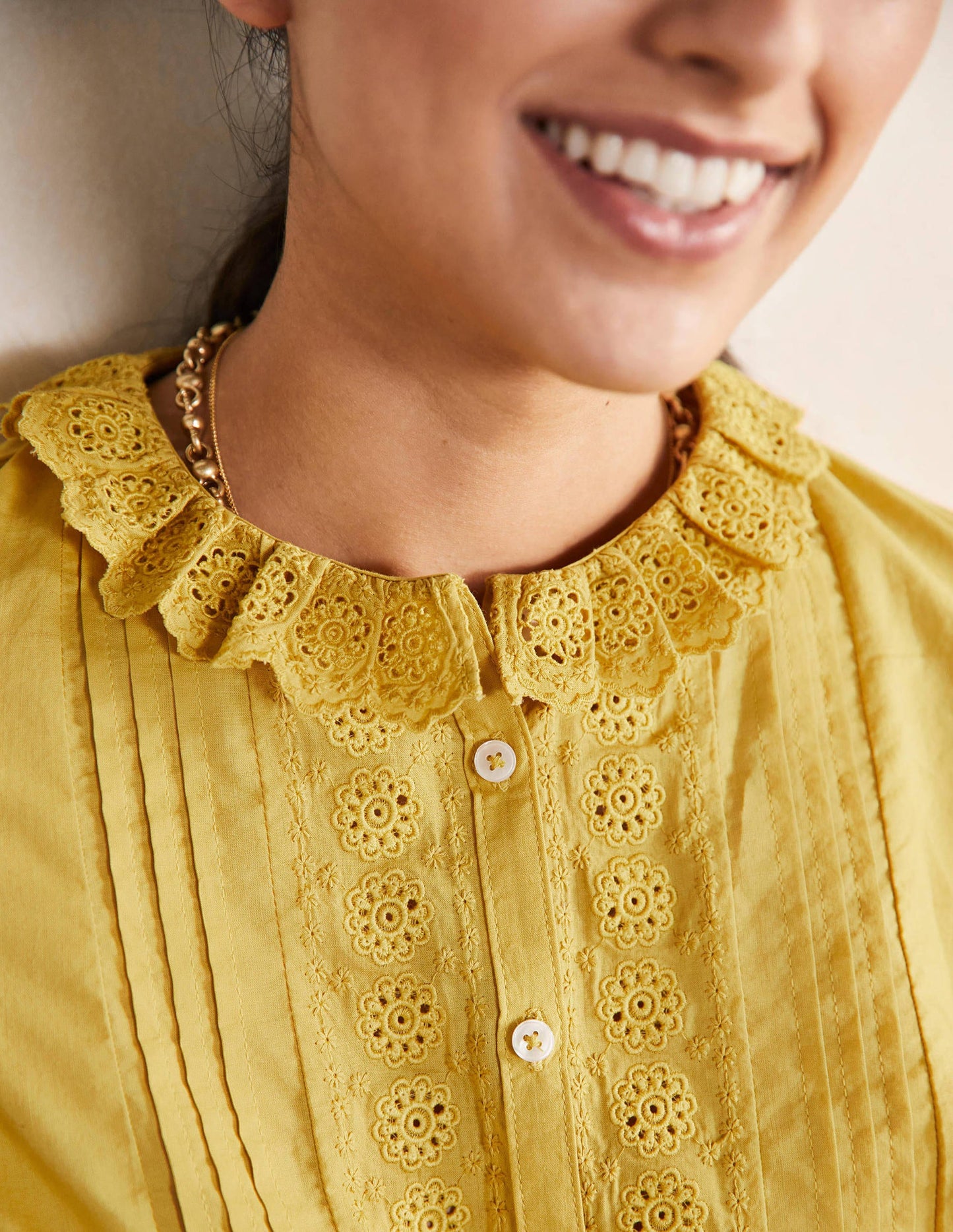 Broderie Trim Blouse-Olive Oil