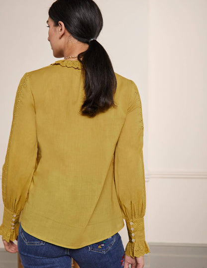 Broderie Trim Blouse-Olive Oil