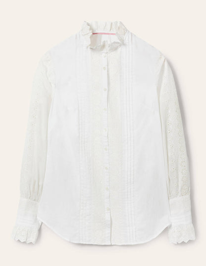 Broderie Trim Blouse-White