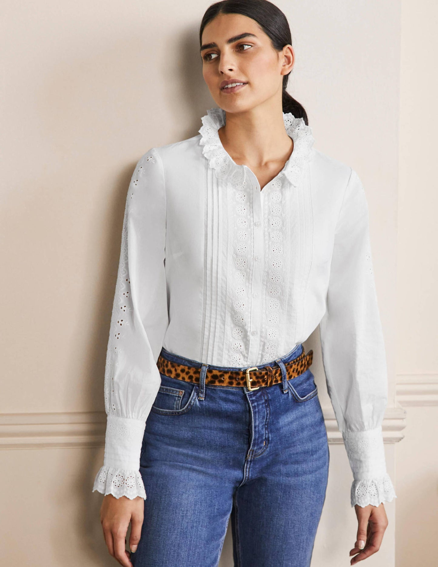 Broderie Trim Blouse-White