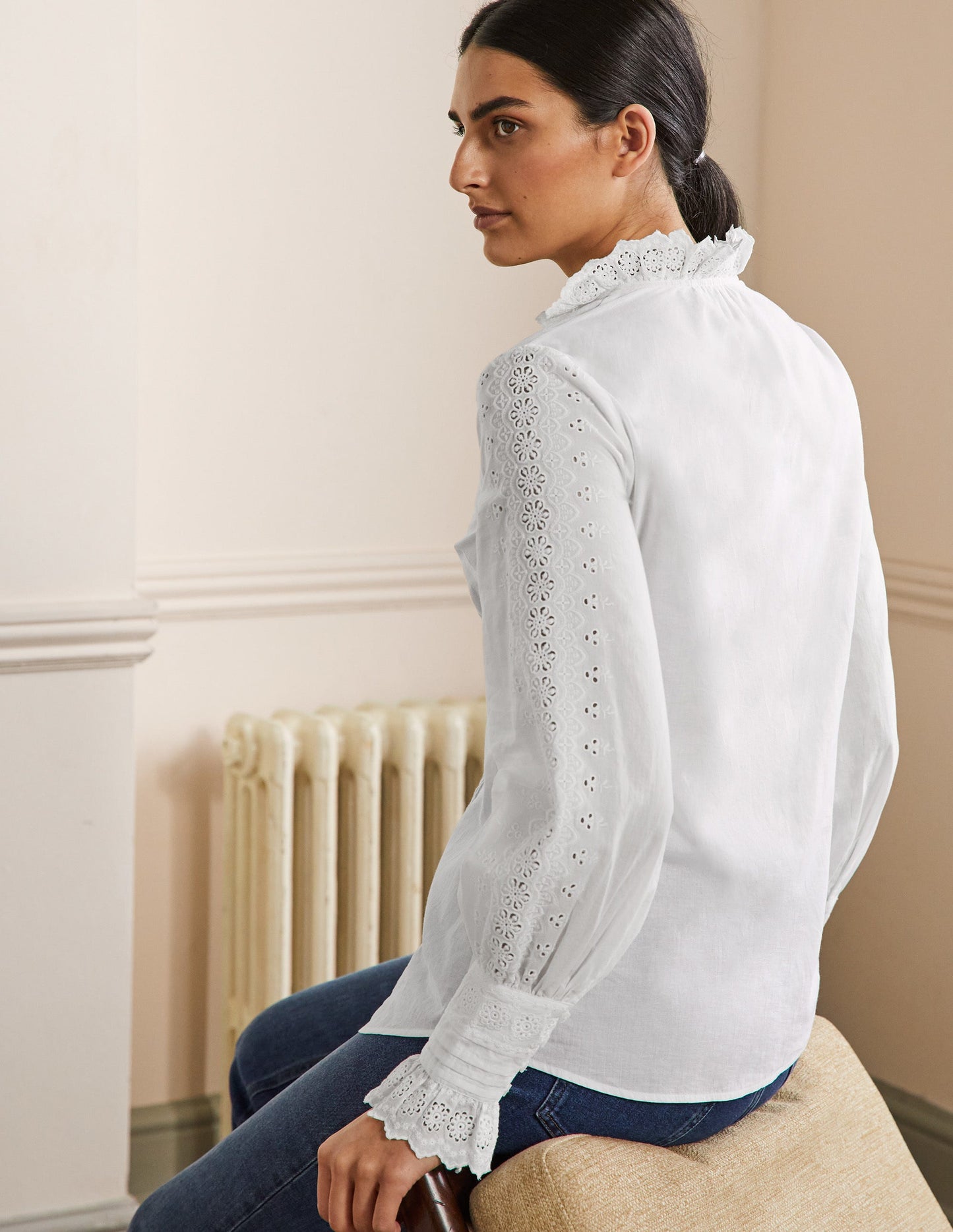 Broderie Trim Blouse-White