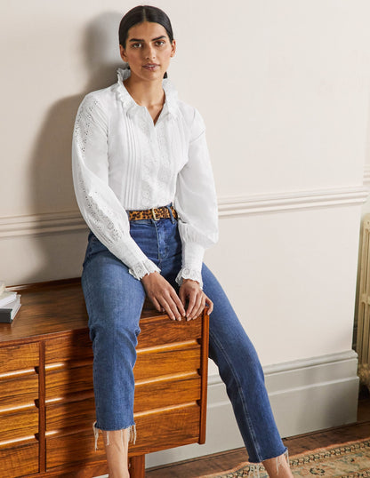 Broderie Trim Blouse-White