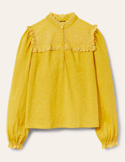 Broderie Yoke Jersey Top-Honeycomb