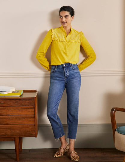 Broderie Yoke Jersey Top-Honeycomb