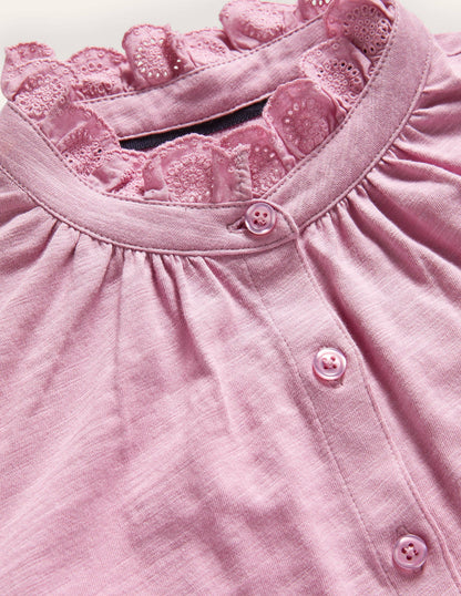 Broderie Trim Jersey Shirt-Orchid Haze
