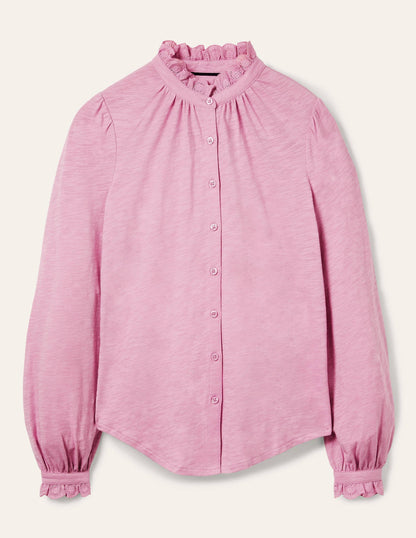 Broderie Trim Jersey Shirt-Orchid Haze