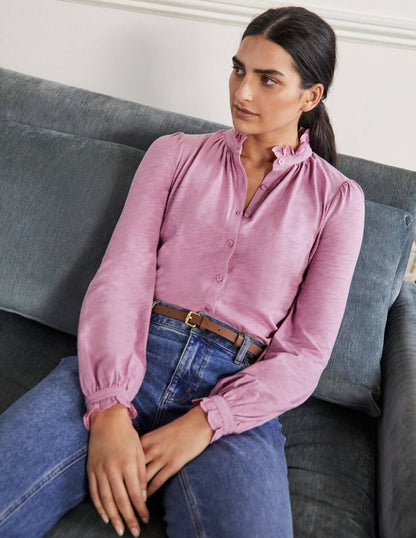 Broderie Trim Jersey Shirt-Orchid Haze