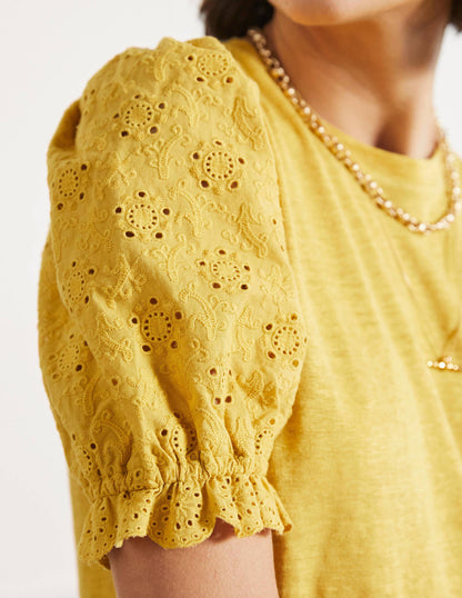 Broderie Sleeve Linen T-Shirt-Butter