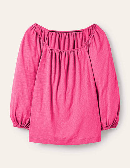 Blouson Sleeve Cotton Top-Festival Pink