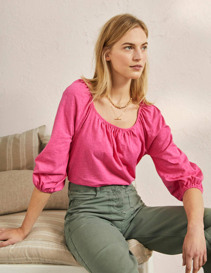 Blouson Sleeve Cotton Top-Festival Pink