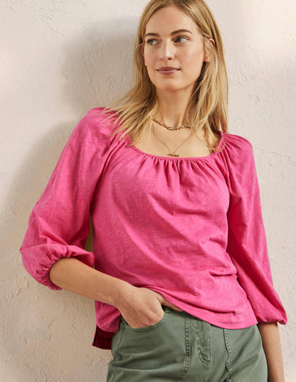 Blouson Sleeve Cotton Top-Festival Pink