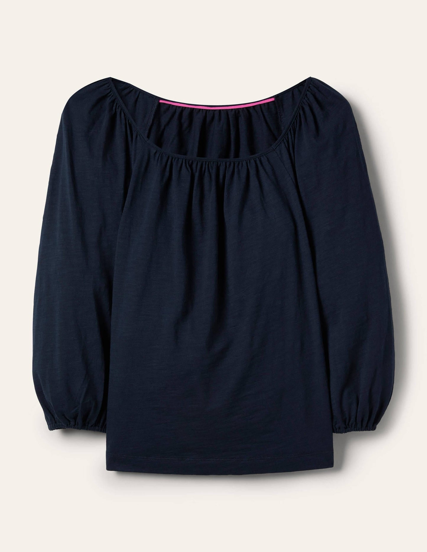 Blouson Sleeve Cotton Top-Navy