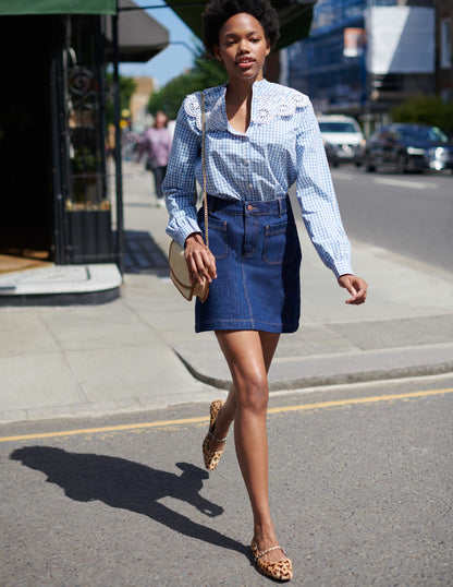 Broderie Collar Shirt-Blue, Gingham