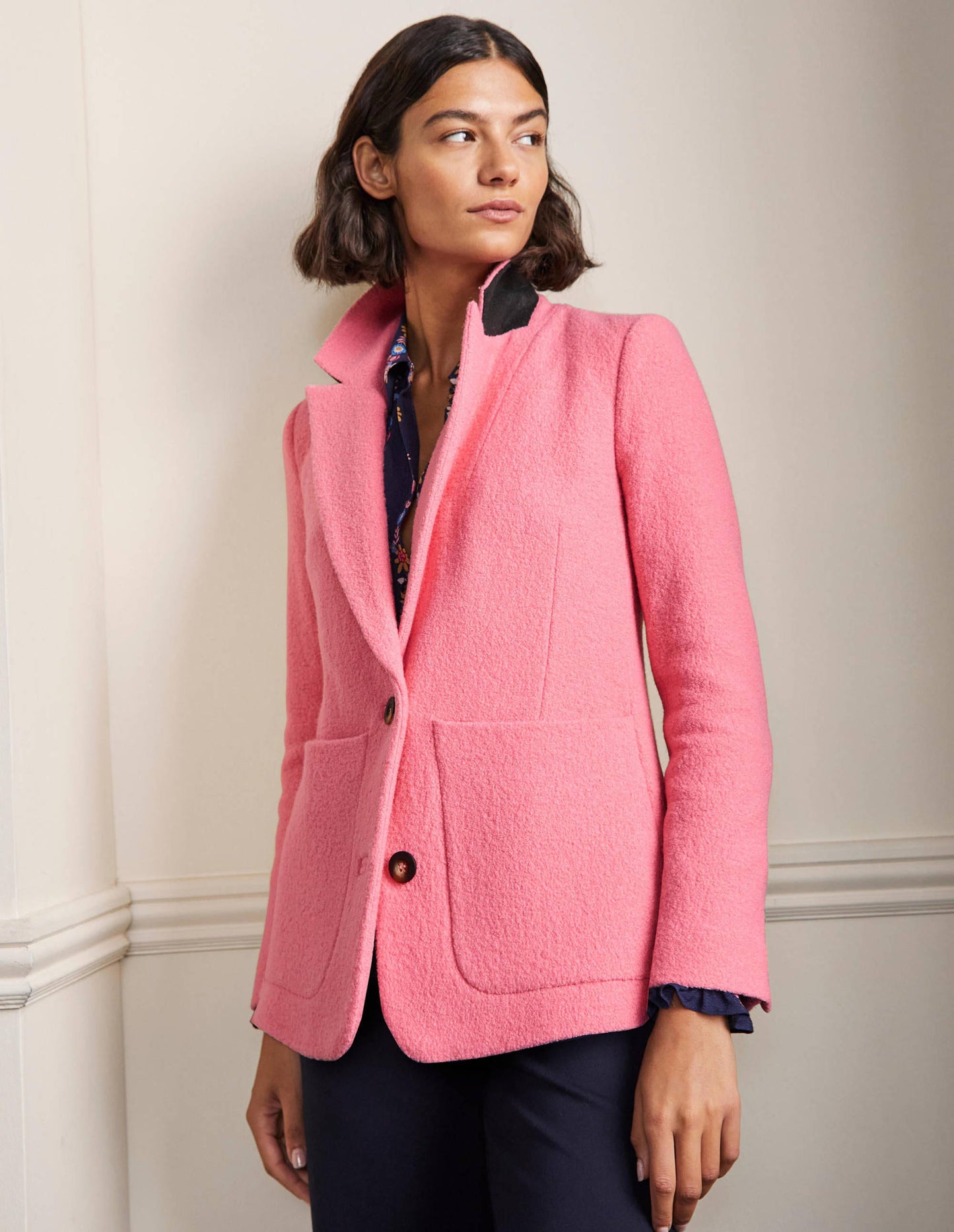 Bella Textured Wool Blazer-Azalea Pink