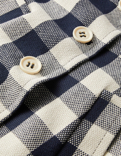 Bonnie Gingham Buttoned Coat-Ivory/Navy Gingham