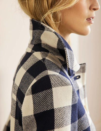 Bonnie Gingham Buttoned Coat-Ivory/Navy Gingham