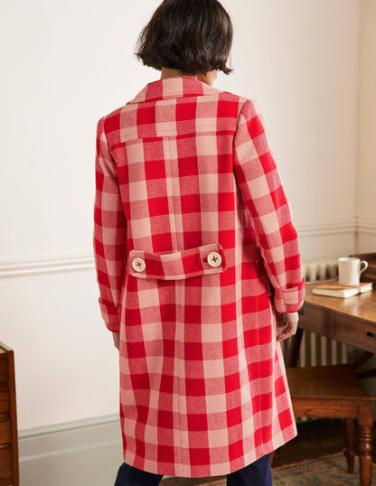 Bonnie Gingham Buttoned Coat-Pink/Red Gingham