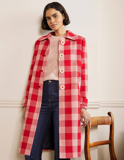 Bonnie Gingham Buttoned Coat-Pink/Red Gingham