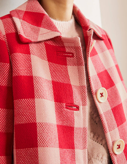 Bonnie Gingham Buttoned Coat-Pink/Red Gingham